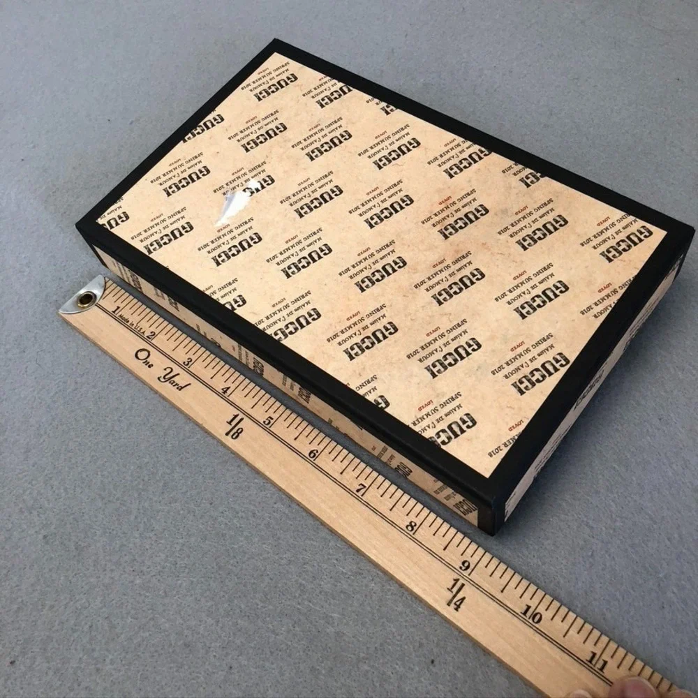 Authentic Gucci Gift Box Dust Bag Beige Black Logo Print 9x5.5x2 Small Rectangle